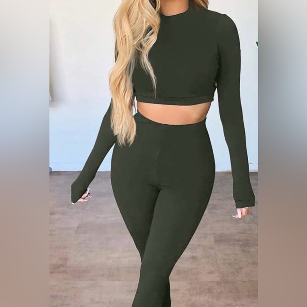 NWT, Lanshian, Olive Green High-Waisted Leggings and Top Set